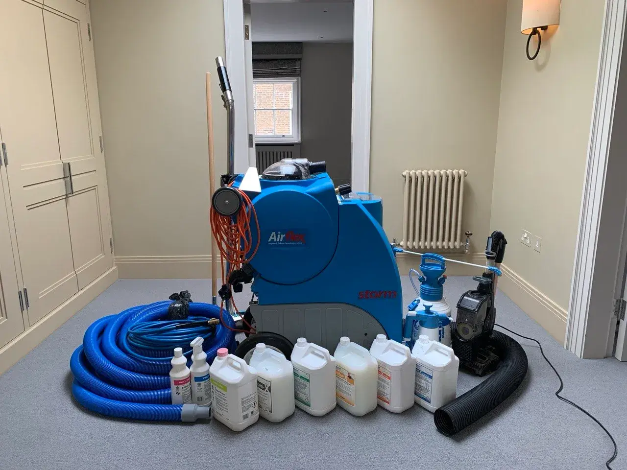 Pro cleaning equipment set up on site