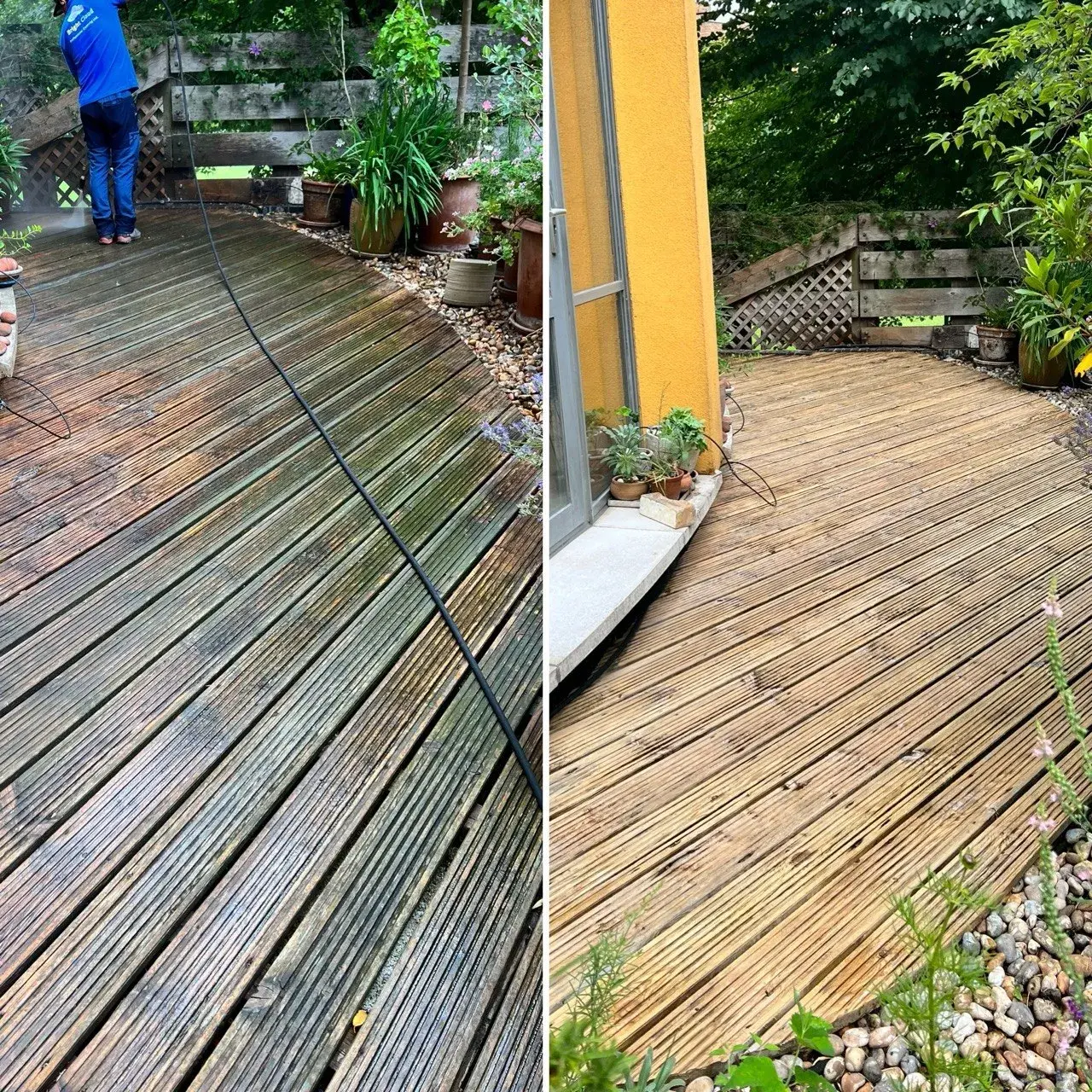Decking before and after pressure washing