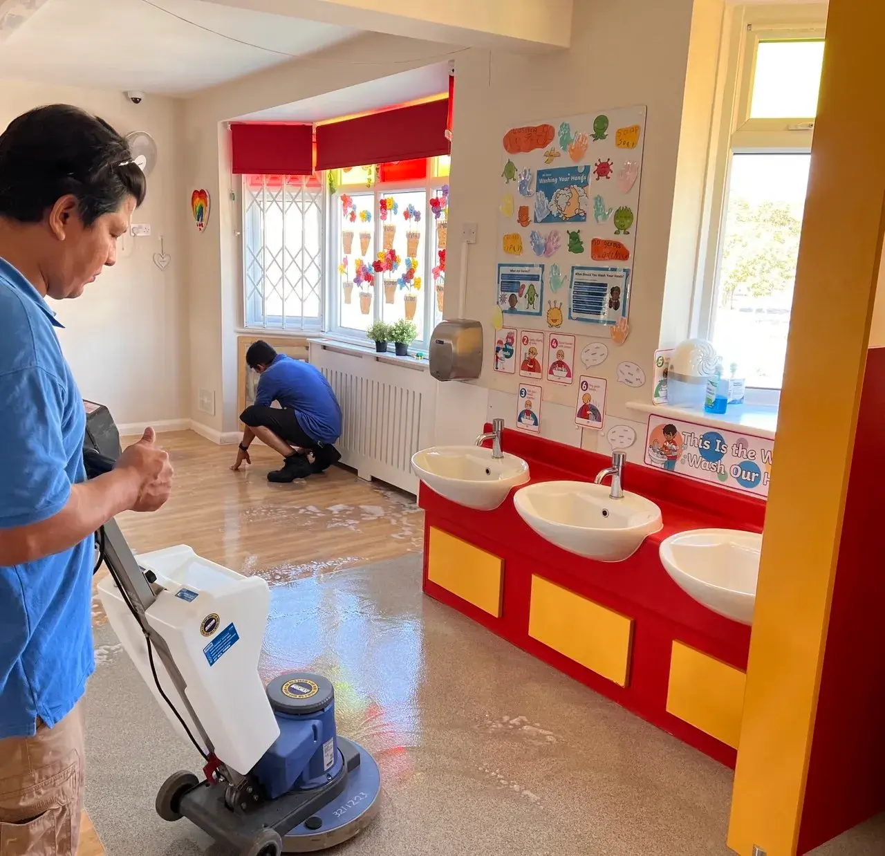 Communal washroom floor cleaned to standard