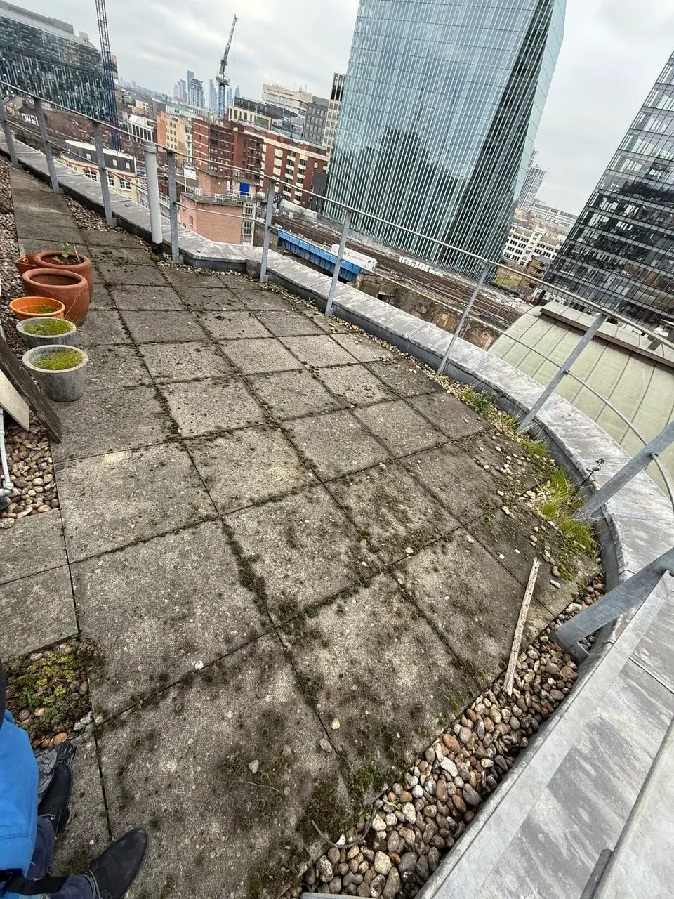 Dirty terrace paving before a pressure wash