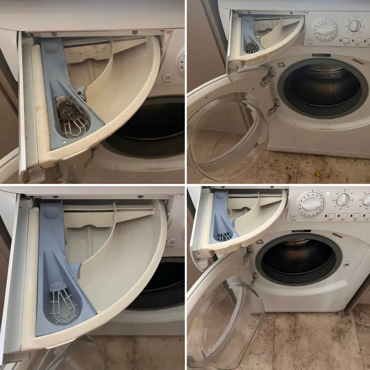 Washing machine before and after a deep clean