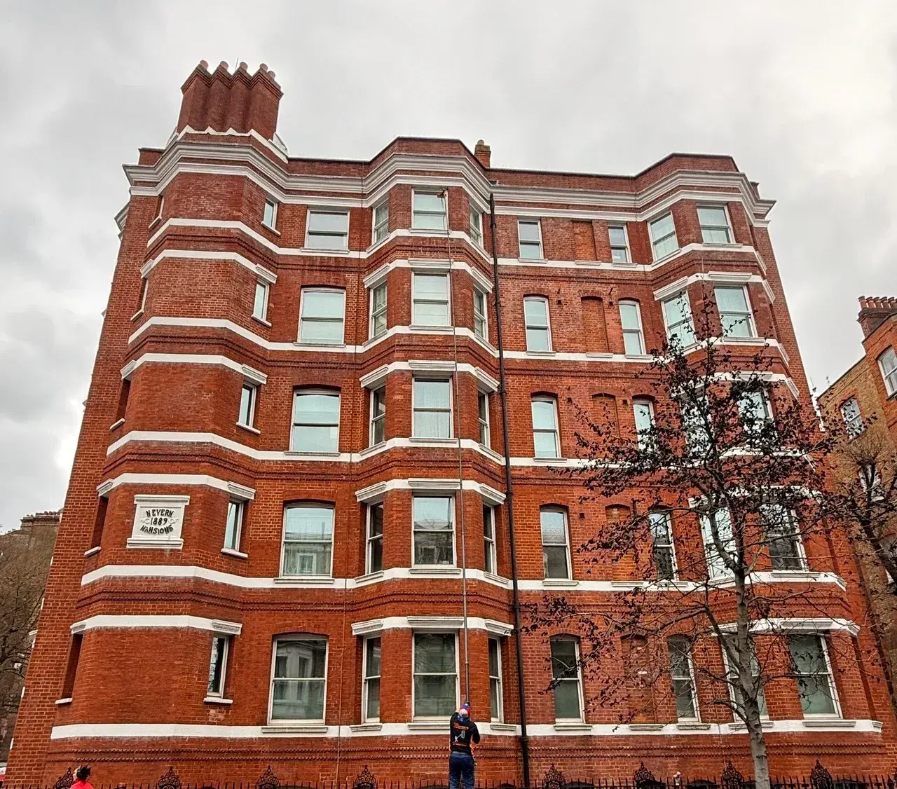 Wide view of a cleaned London mansion block